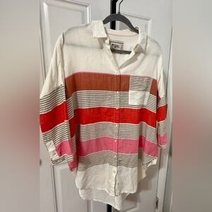 Flowy Oversized Holding Horses Multicolor Striped Shirt